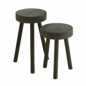 Tabourets en bois de Paulownia noir Set de 2