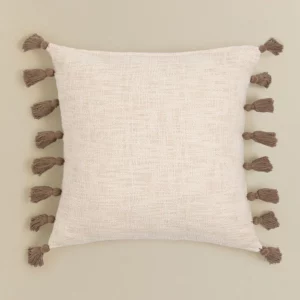 Coussin carré en coton Beige Crème floches (45x45 cm)