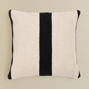 Coussin carré en coton ligné noir et blanc (45x45 cm) - A