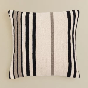 Coussin carré en coton ligné noir et blanc (45x45 cm) - B