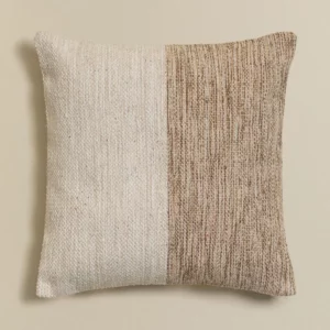 Coussin carré en coton beige et blanc (45x45 cm)