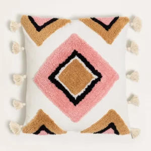 Coussin Carré en Coton (45x45 cm), beige rose noir jaune