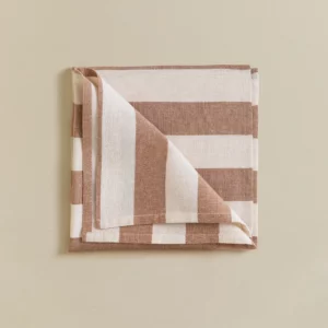 Ensemble de 2 serviettes en coton, rayé beige terracotta